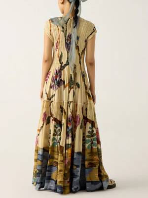 Pleated Print Maxi Dress