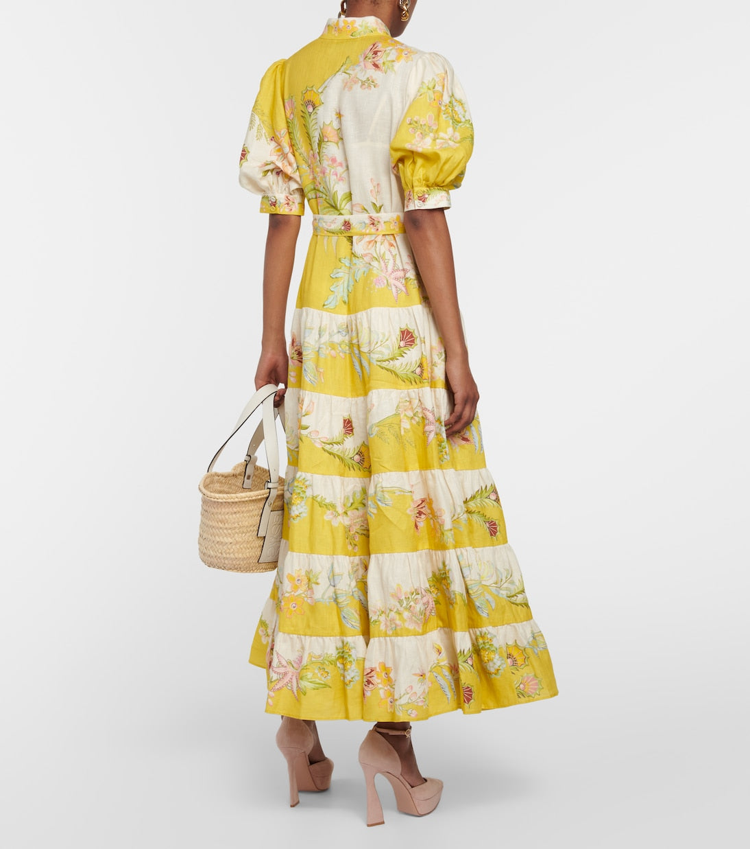 Romantic pattern lantern sleeve waist dress