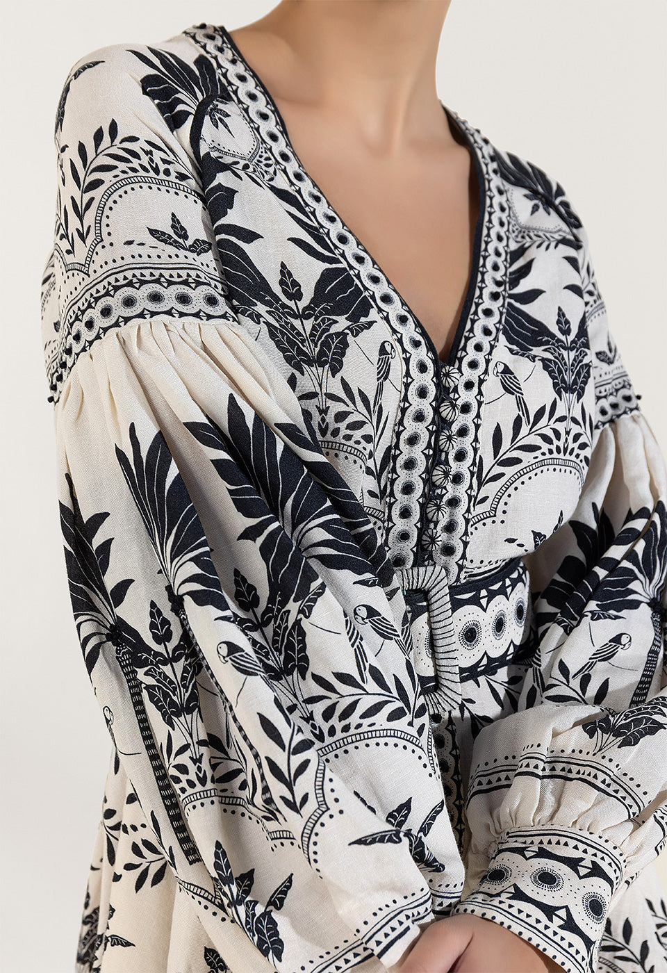 Placement Print V Neck Mini Dress
