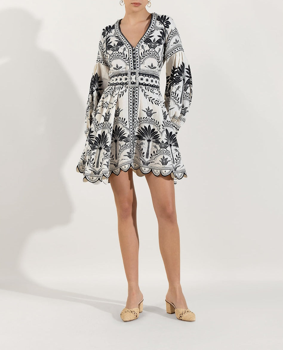 Placement Print V Neck Mini Dress