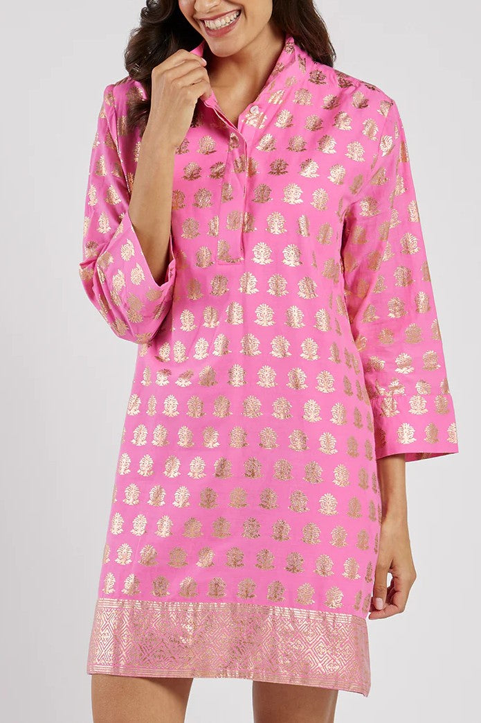Light Blue & Gold Printed Tunic Dress
