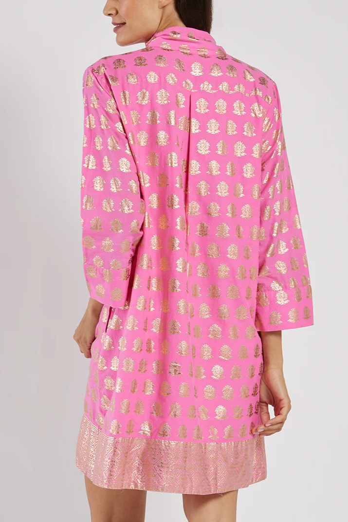 Light Blue & Gold Printed Tunic Dress