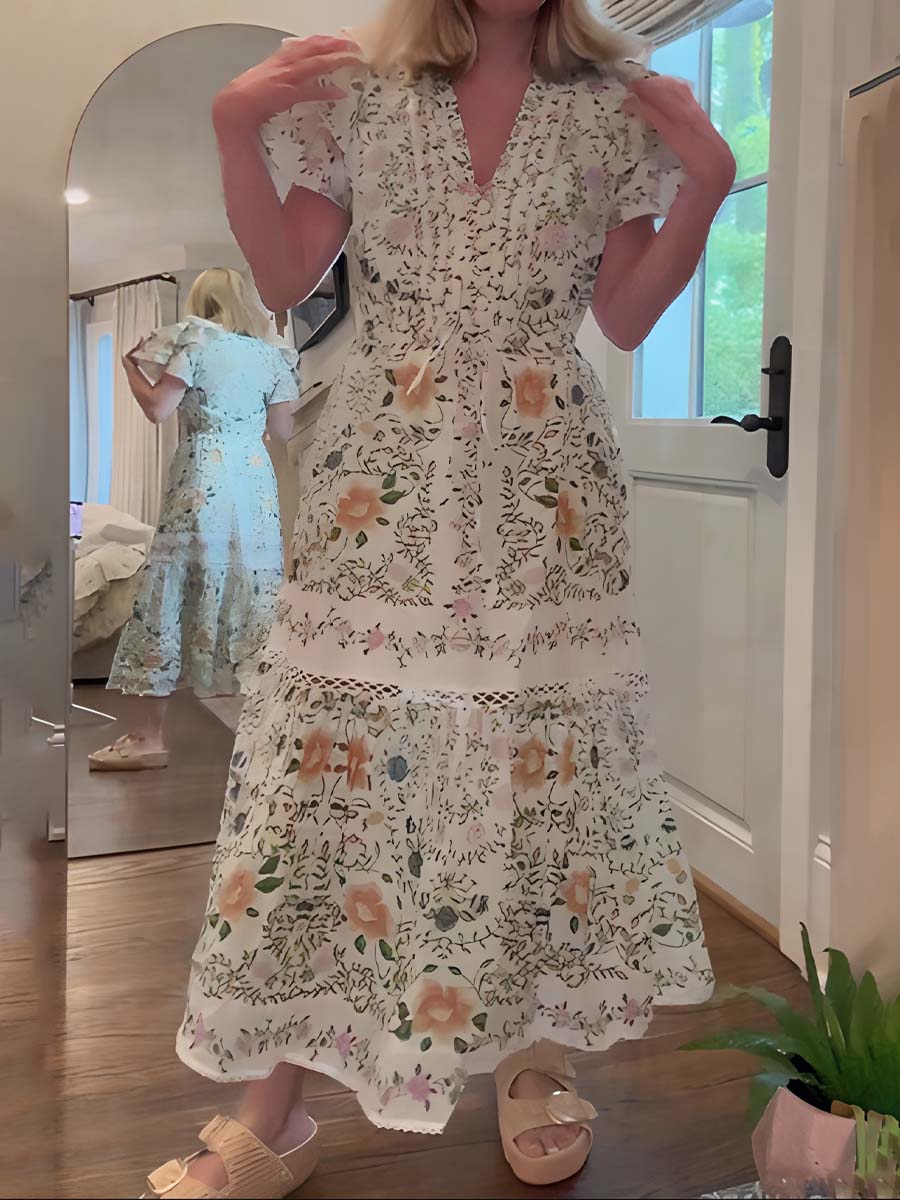 Floral Print Lace Midi Dress