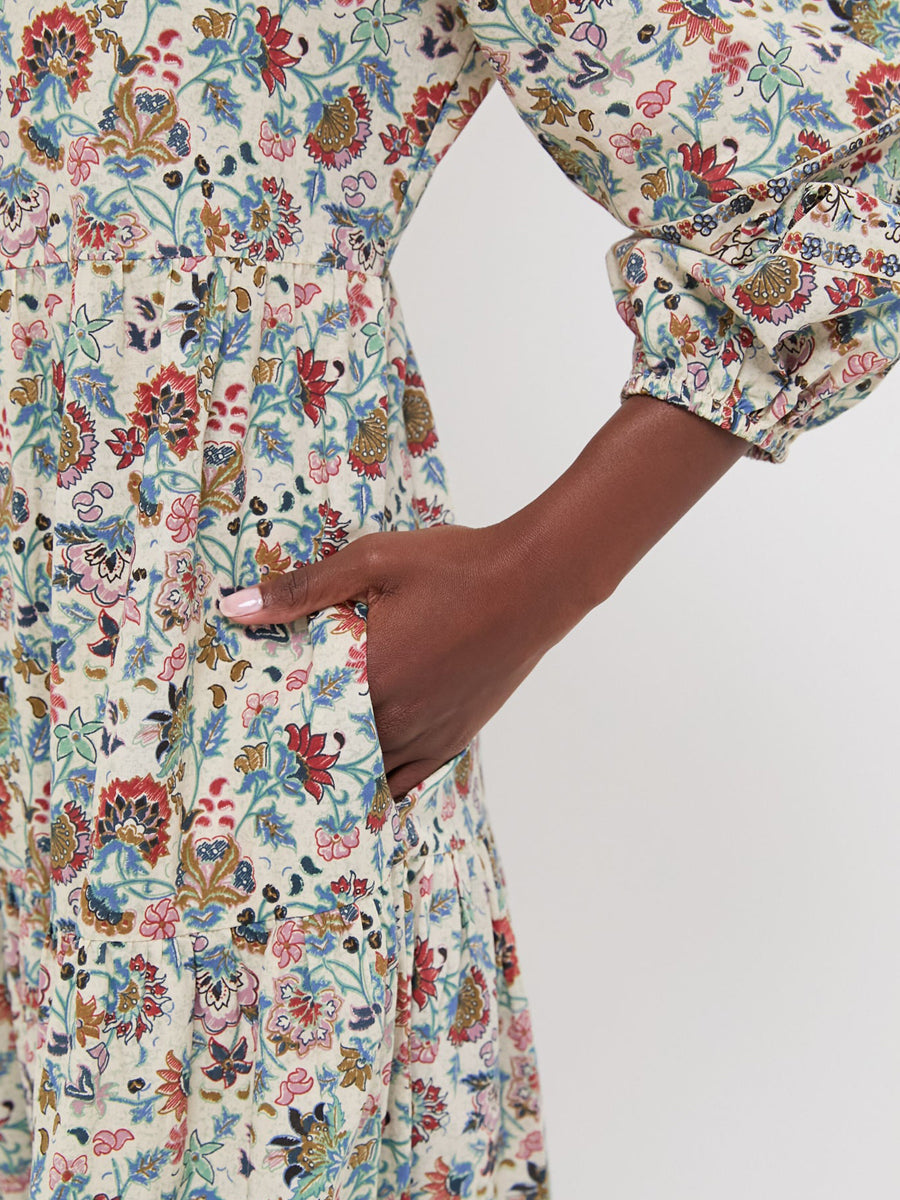 Floral Print Elasticated Cuffs Maxi Dress