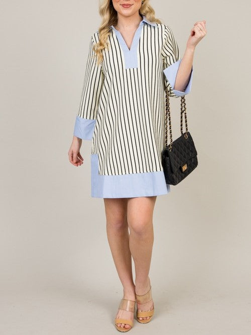 Cream Black Stripes Dress
