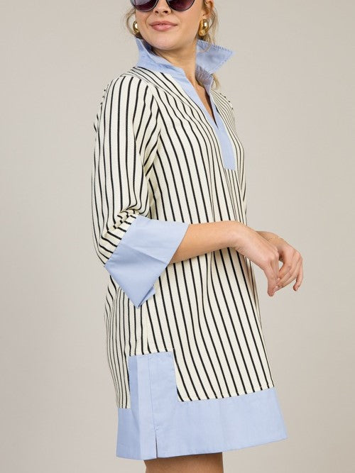 Cream Black Stripes Dress
