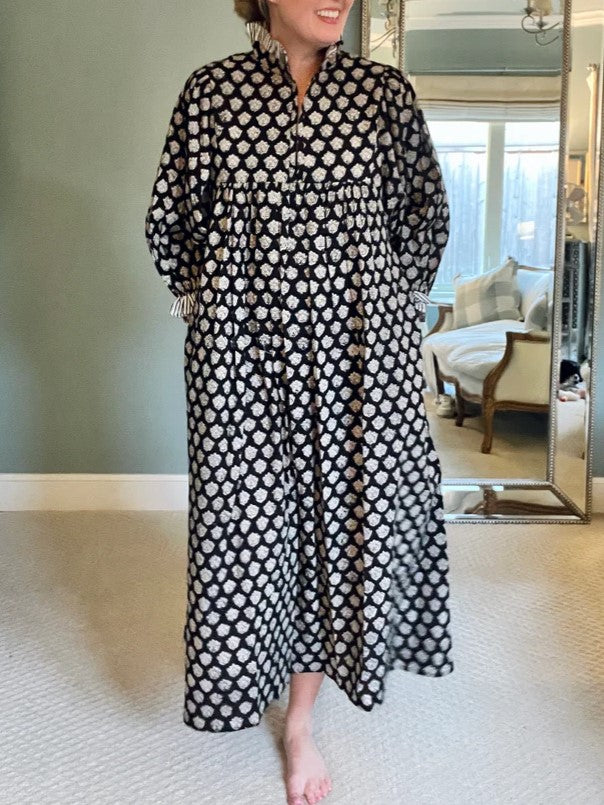 Newest Cotton Block Print Maxi Dress