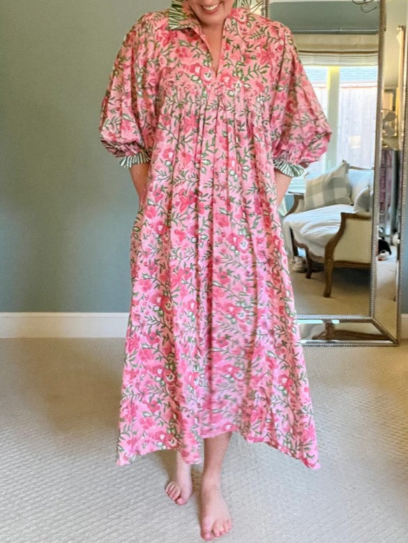 Newest Cotton Block Print Maxi Dress