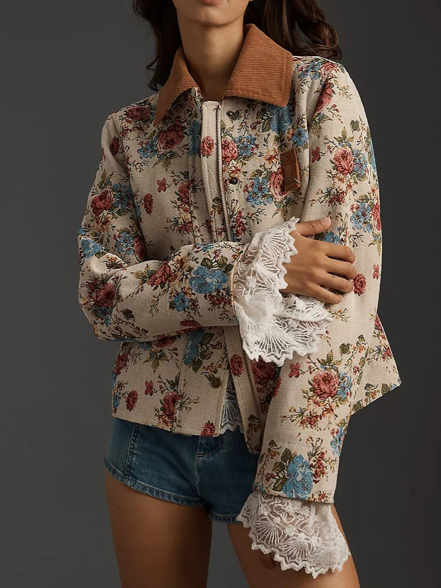 Spring floral corduroy cropped jacket