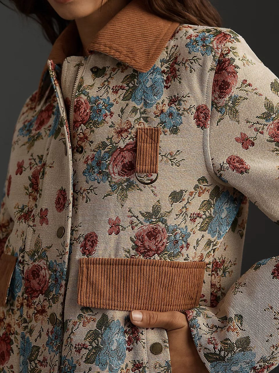 Spring floral corduroy cropped jacket
