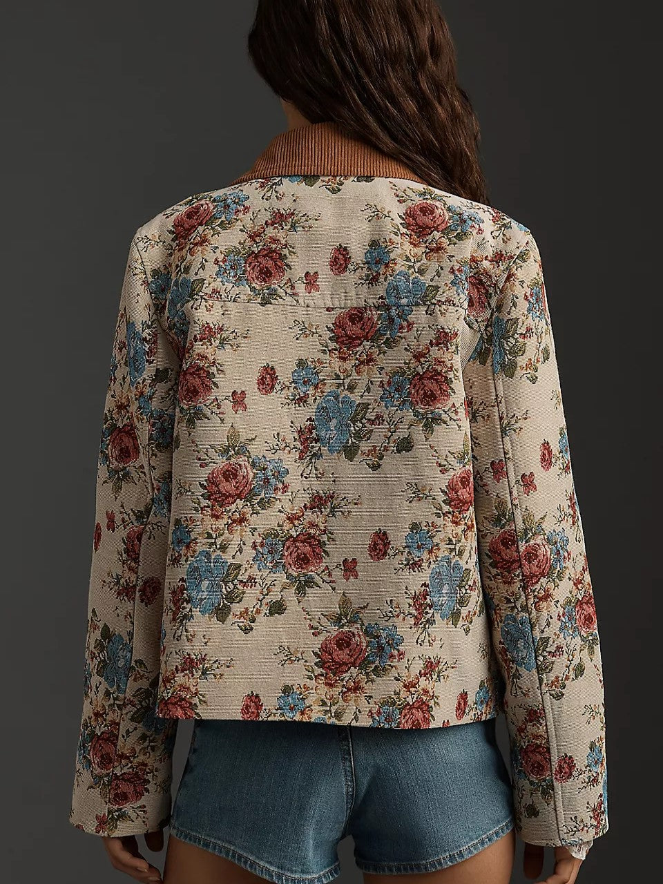 Spring floral corduroy cropped jacket
