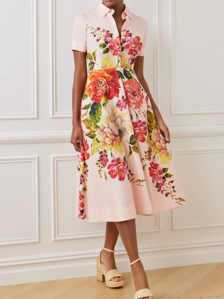 Floral Border Print Shirt Dress