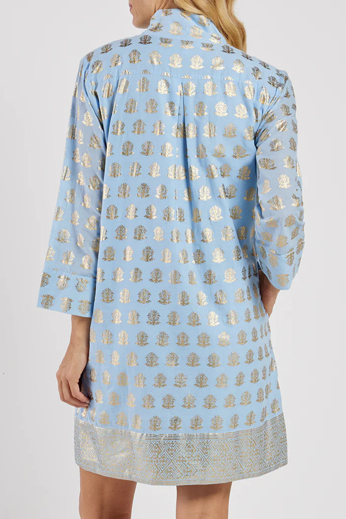 Light Blue & Gold Printed Tunic Dress