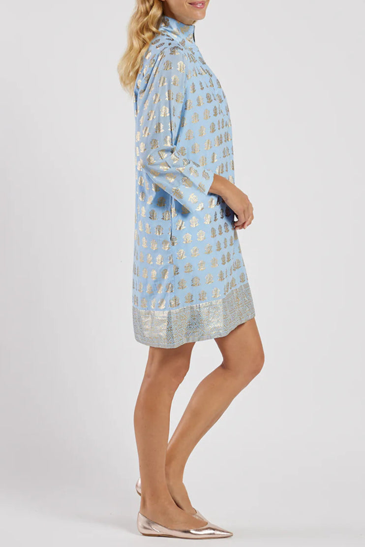 Light Blue & Gold Printed Tunic Dress