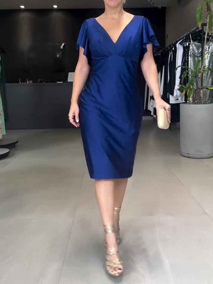 Flounce Sleeve Stretch Satin Dress