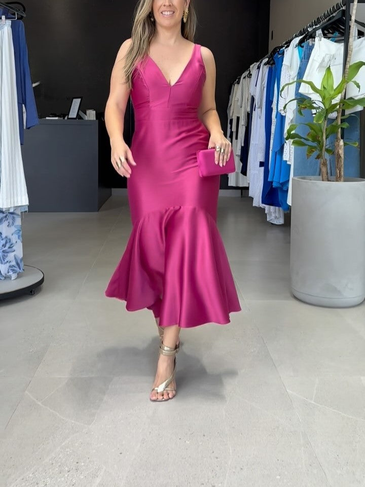 Mermaid V Neck Satin Long Prom Dress