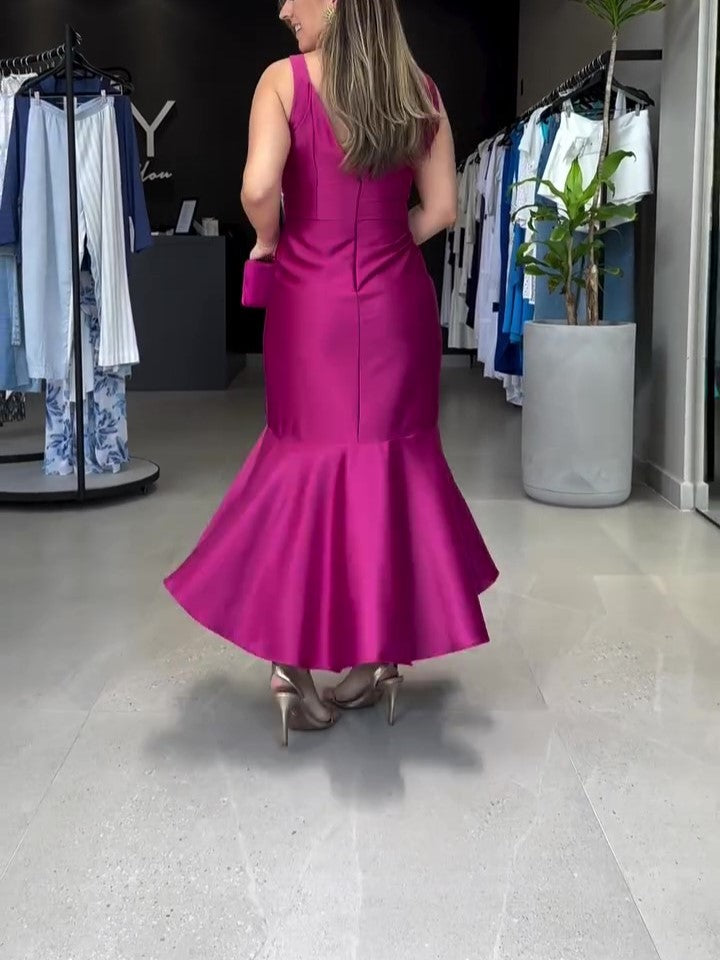 Mermaid V Neck Satin Long Prom Dress