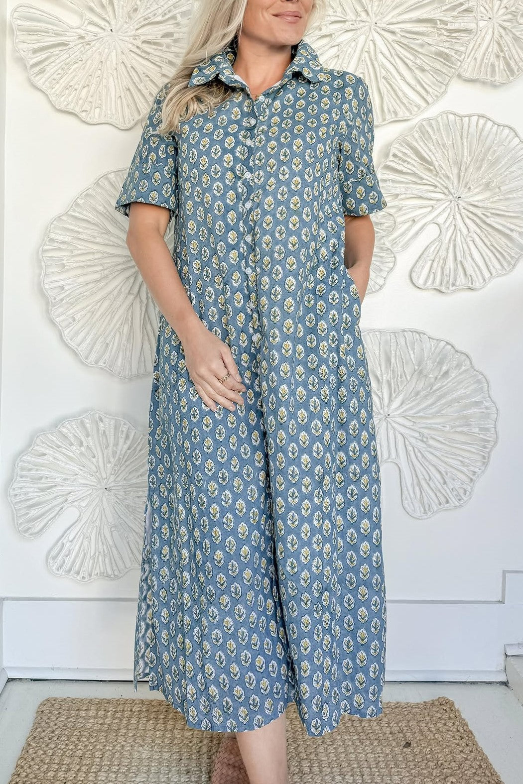 The Cotton Block Print Shirt Dress