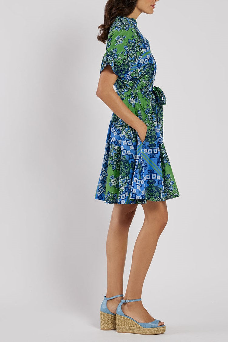 Teal Cotton Voile Pussybow Mini Dress