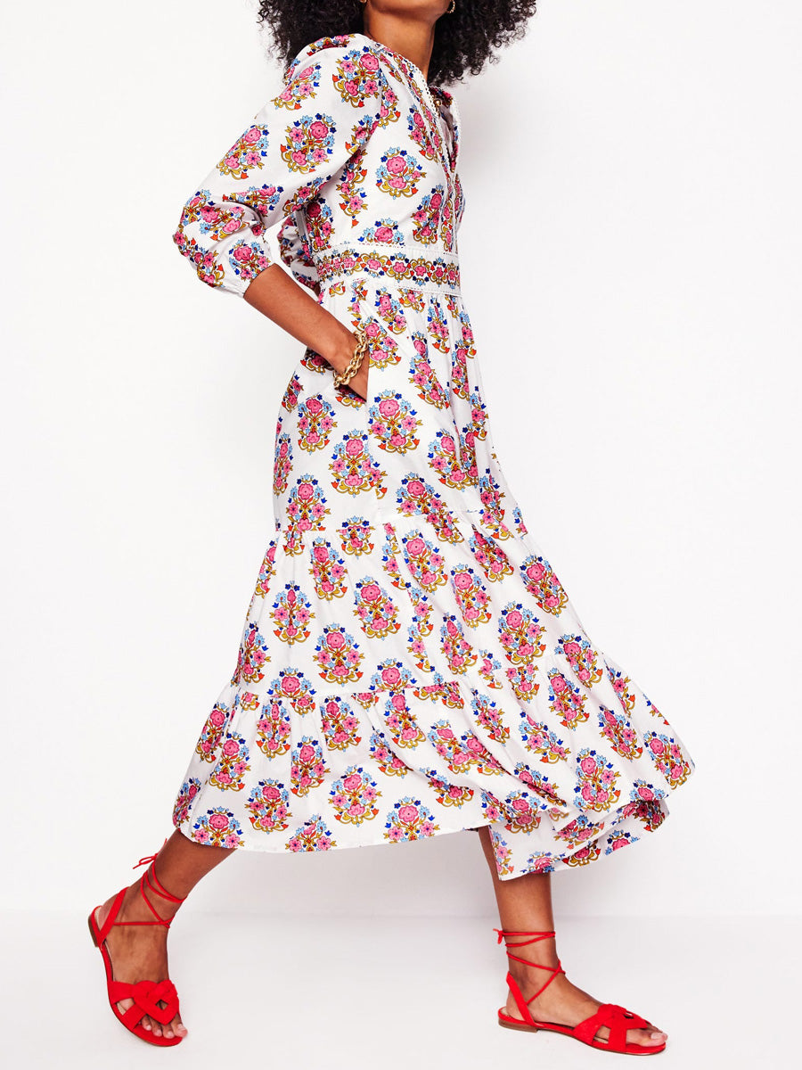 Violet Print Organic Cotton Midi Dress
