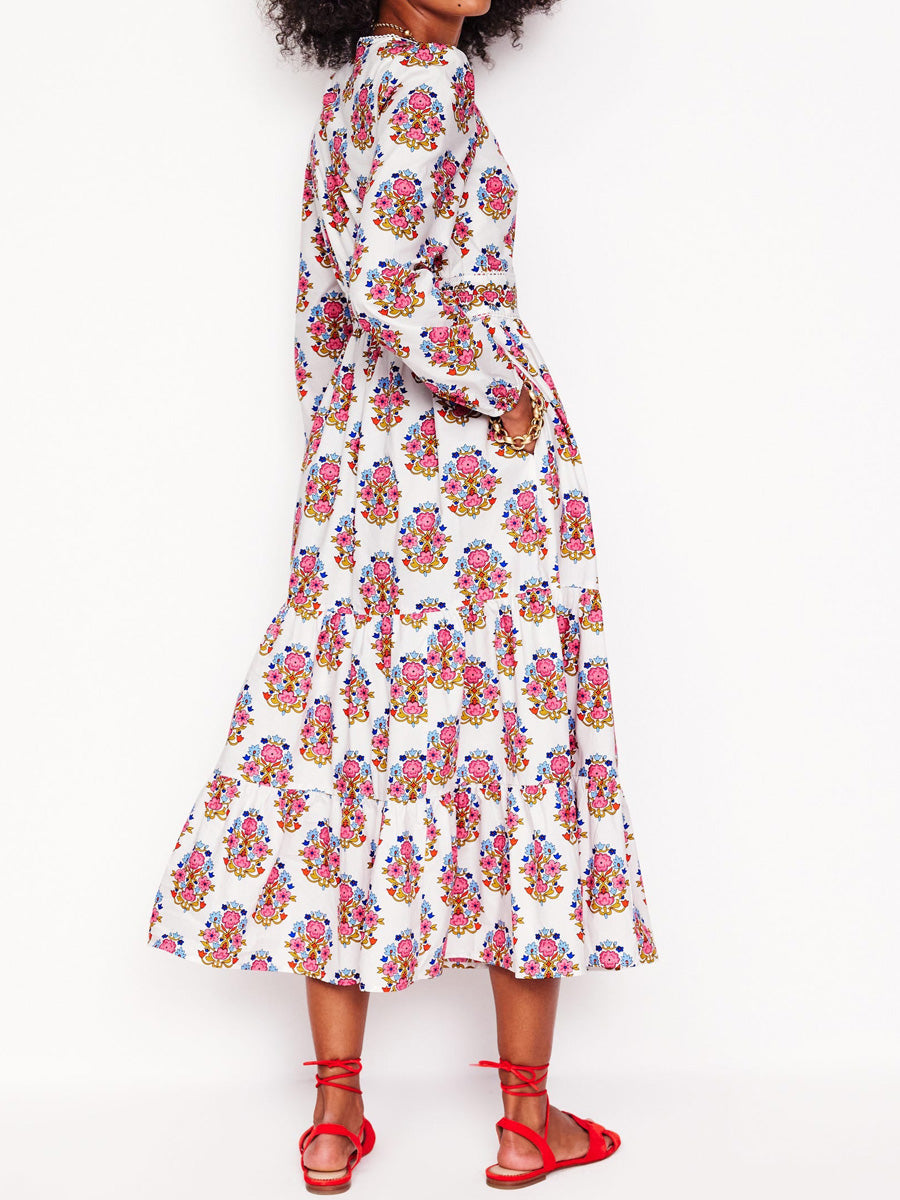 Violet Print Organic Cotton Midi Dress