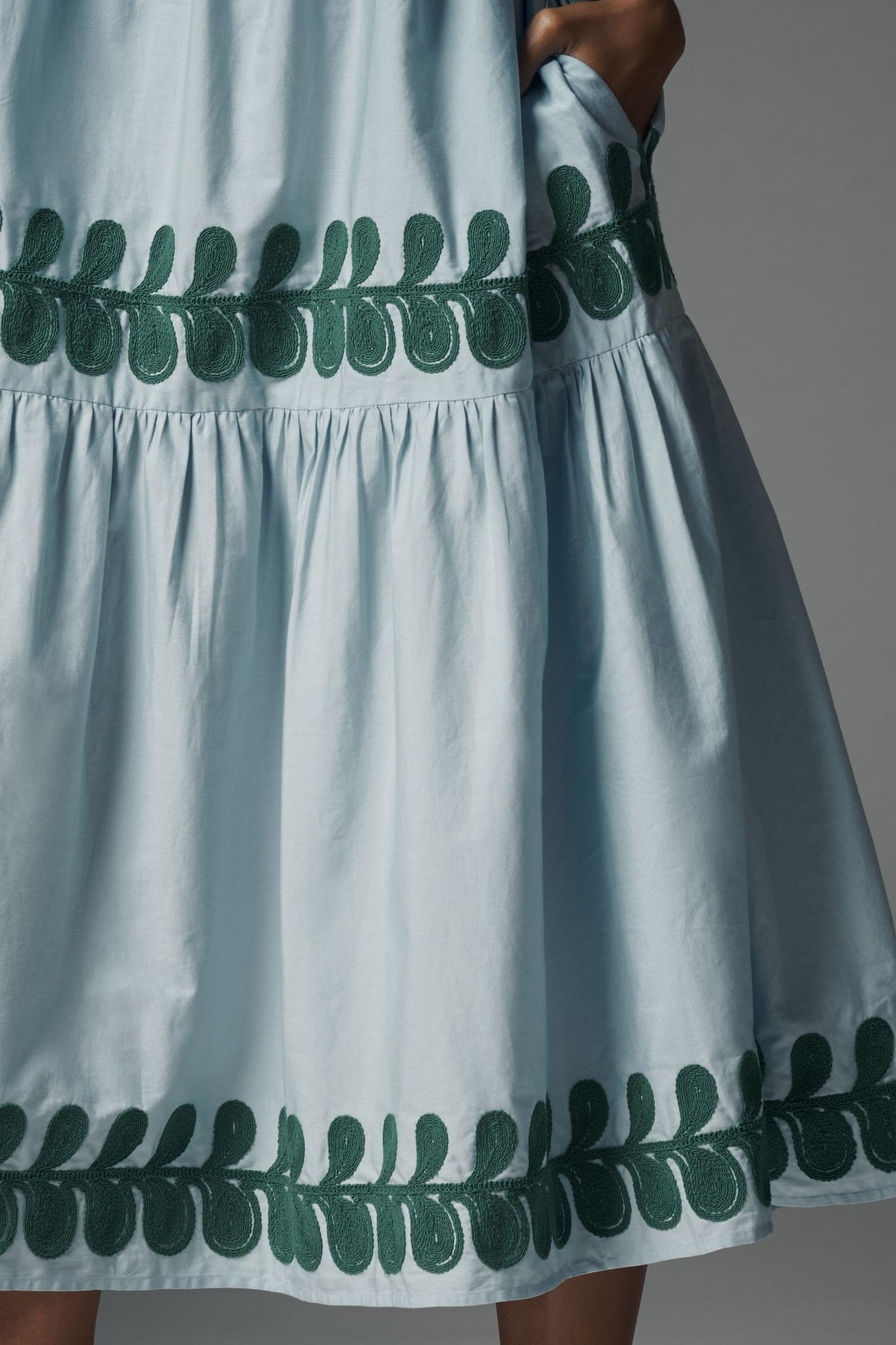 Embroidered Puff-Sleeve Midi Dress
