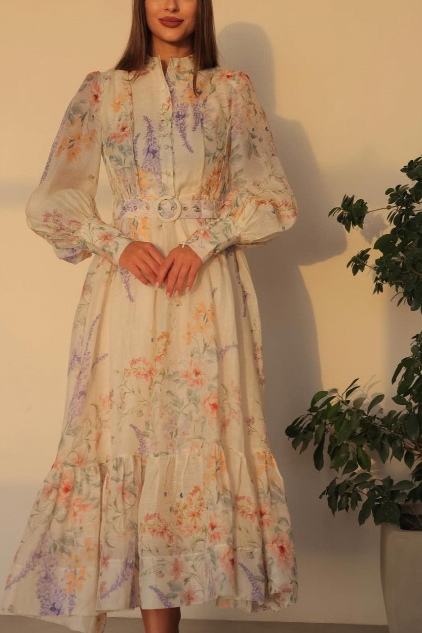 Floral Print Voluminous Midi Dress