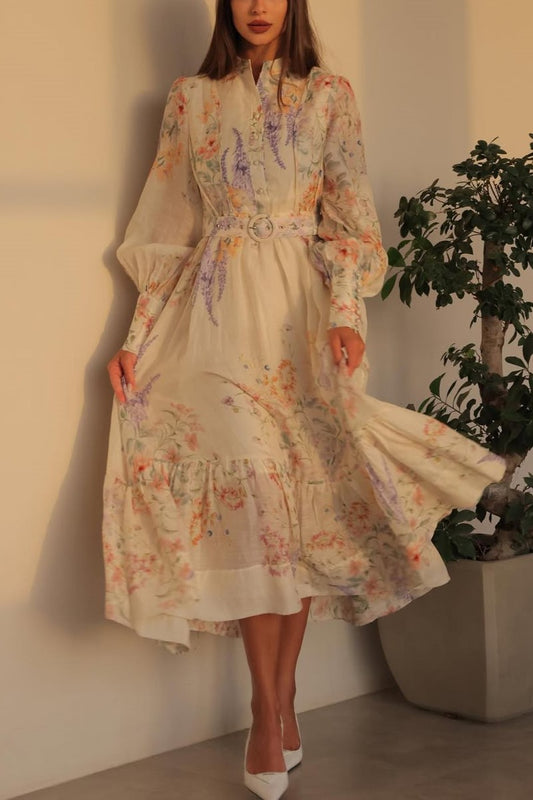 Floral Print Voluminous Midi Dress