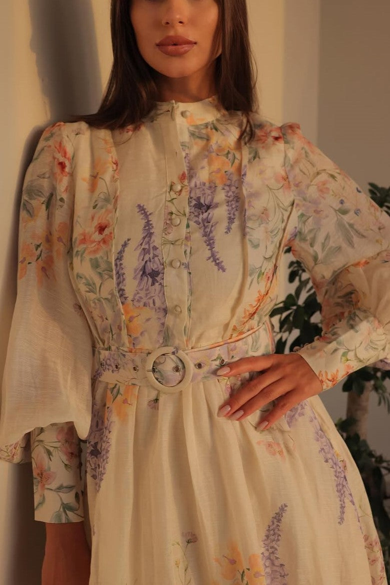 Floral Print Voluminous Midi Dress