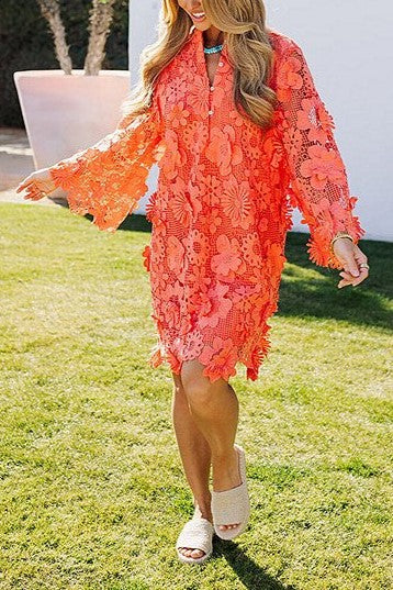 Floral 3D Lace Split Shift Dress