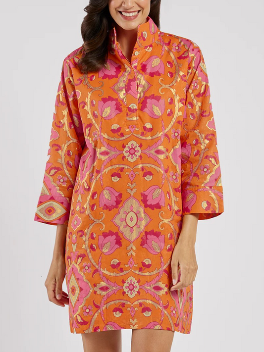 The Hot Orange Printed Mini Dress