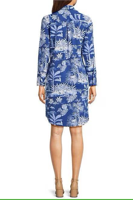 Knit Cloth Printed Split V-Neck Long Sleeve Dress