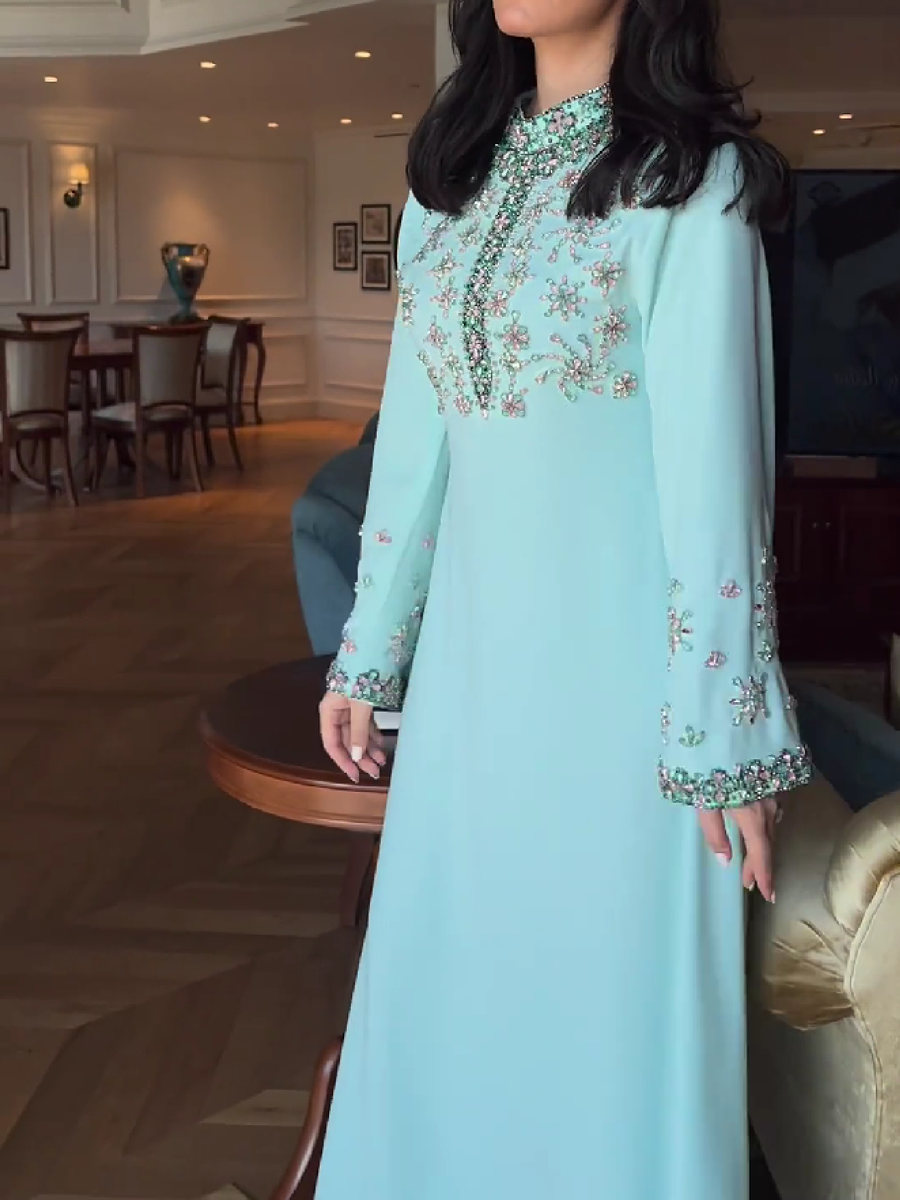 Sky Blue Glitter Long Sleeve Straight Dress