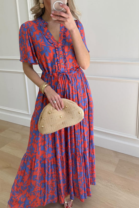 Erica Floral Maxi, Blue Orange