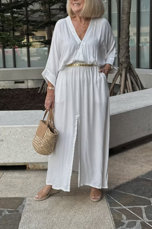 V-Neck Casual Loose Pocket Slit Maxi Dress