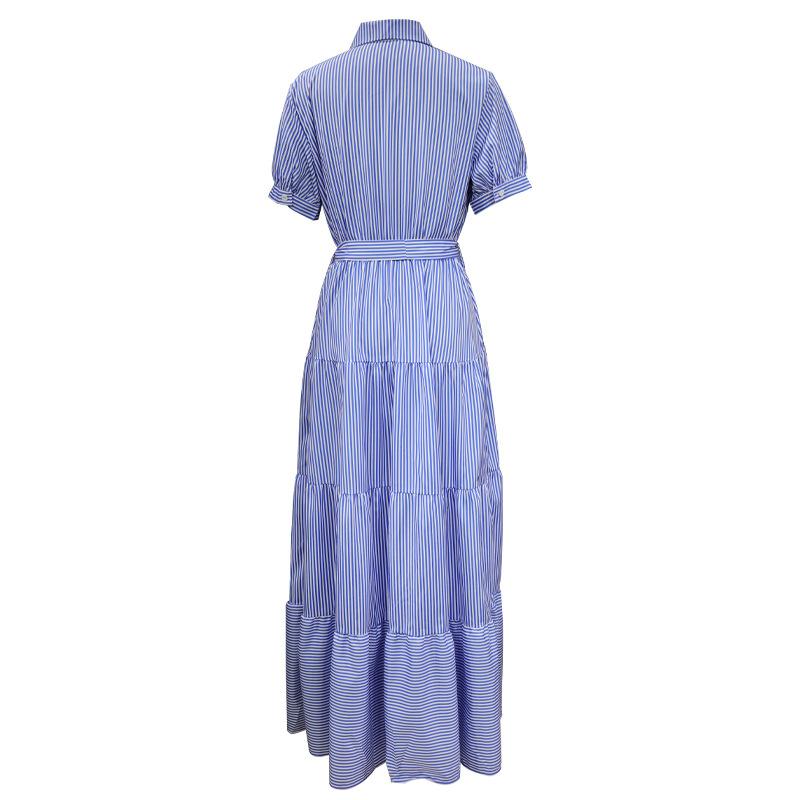 Belted Layered Striped Midi Shirt Dress