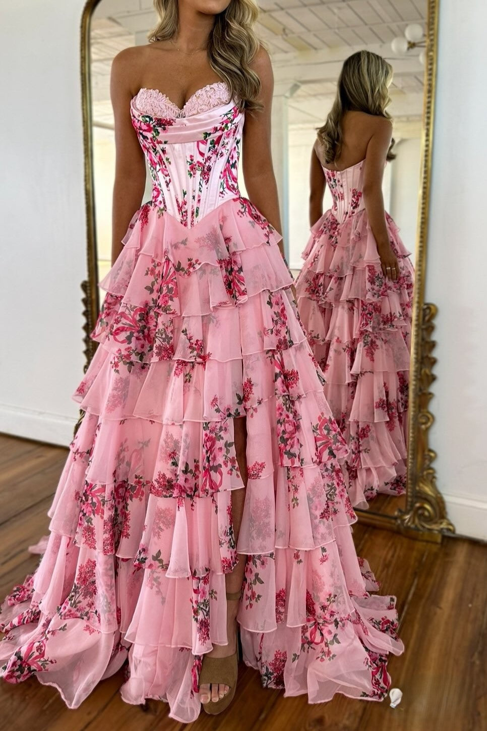 Pink Floral Corset Dress