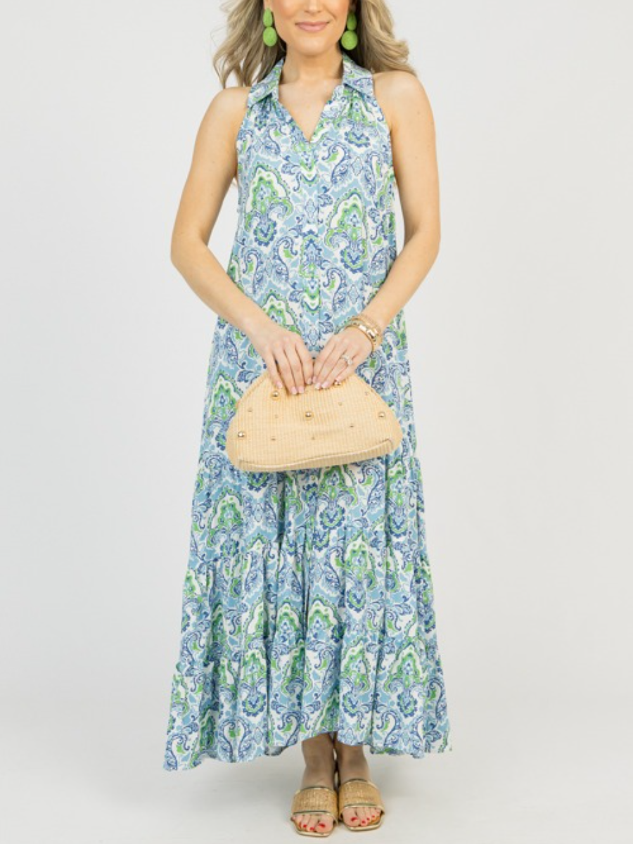 Glamorous Deep V-Neck Print Midi Dress