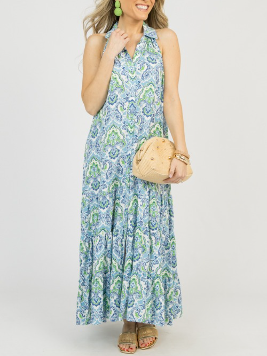 Glamorous Deep V-Neck Print Midi Dress