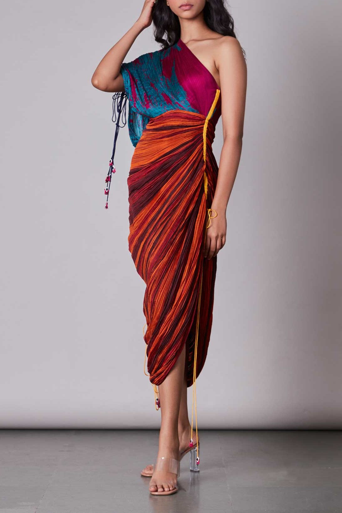Printed Multicolor Pleated Irregular Dress