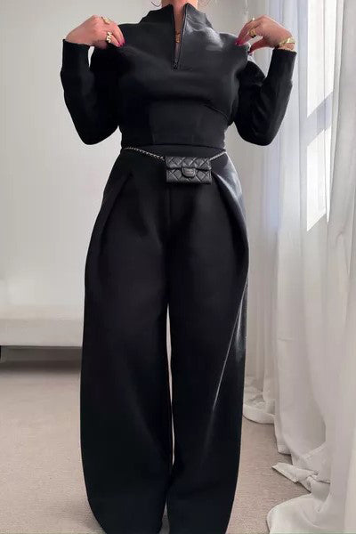 Women's Quarter-Zip Top And Pleated Pants Set