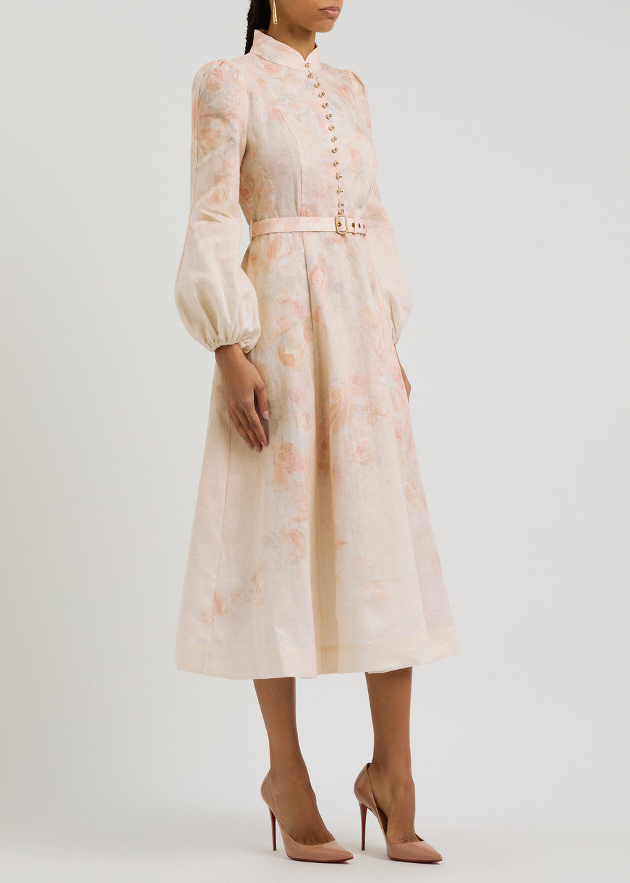 Floral Long Sleeve Linen Dress