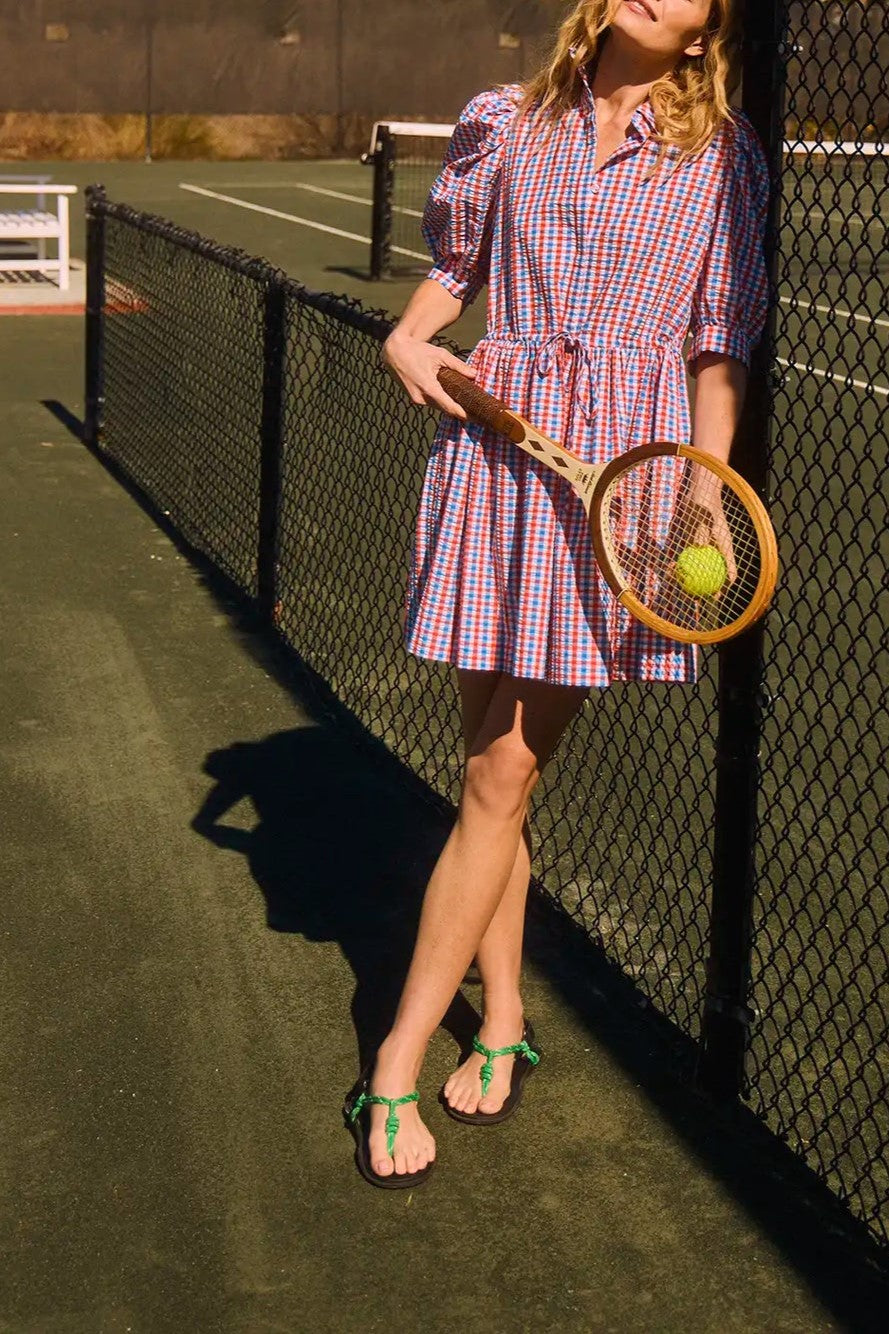 Check Puff Sleeve Mini Dress