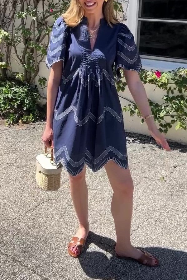 V-Neck Embroidered Dress