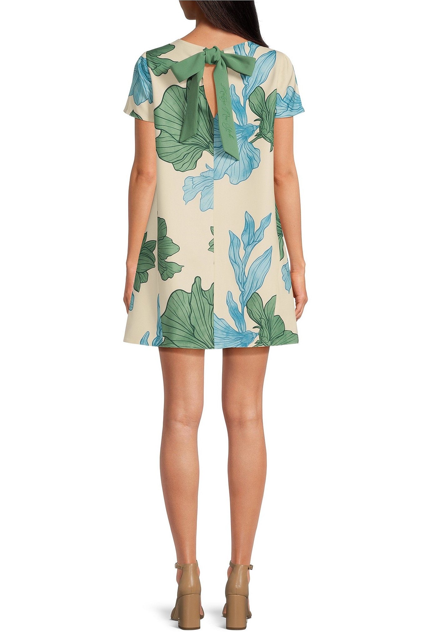 Convertible Floral Print Round Neck Short Sleeve A-Line Dress
