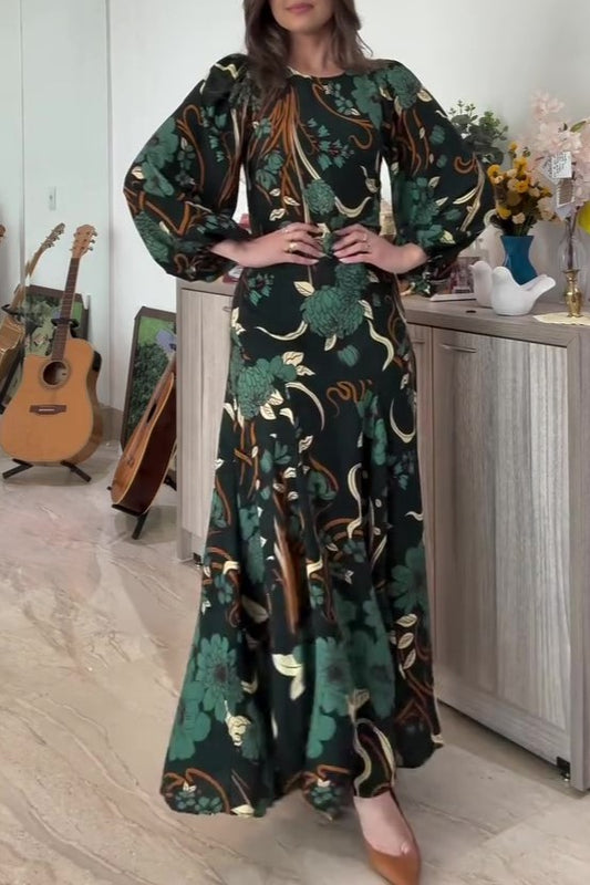 Fashion Floral Embroidery Dark Green Dress