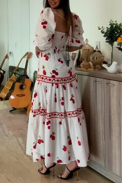 Farm Fruit Tablecloth Maxi Dress