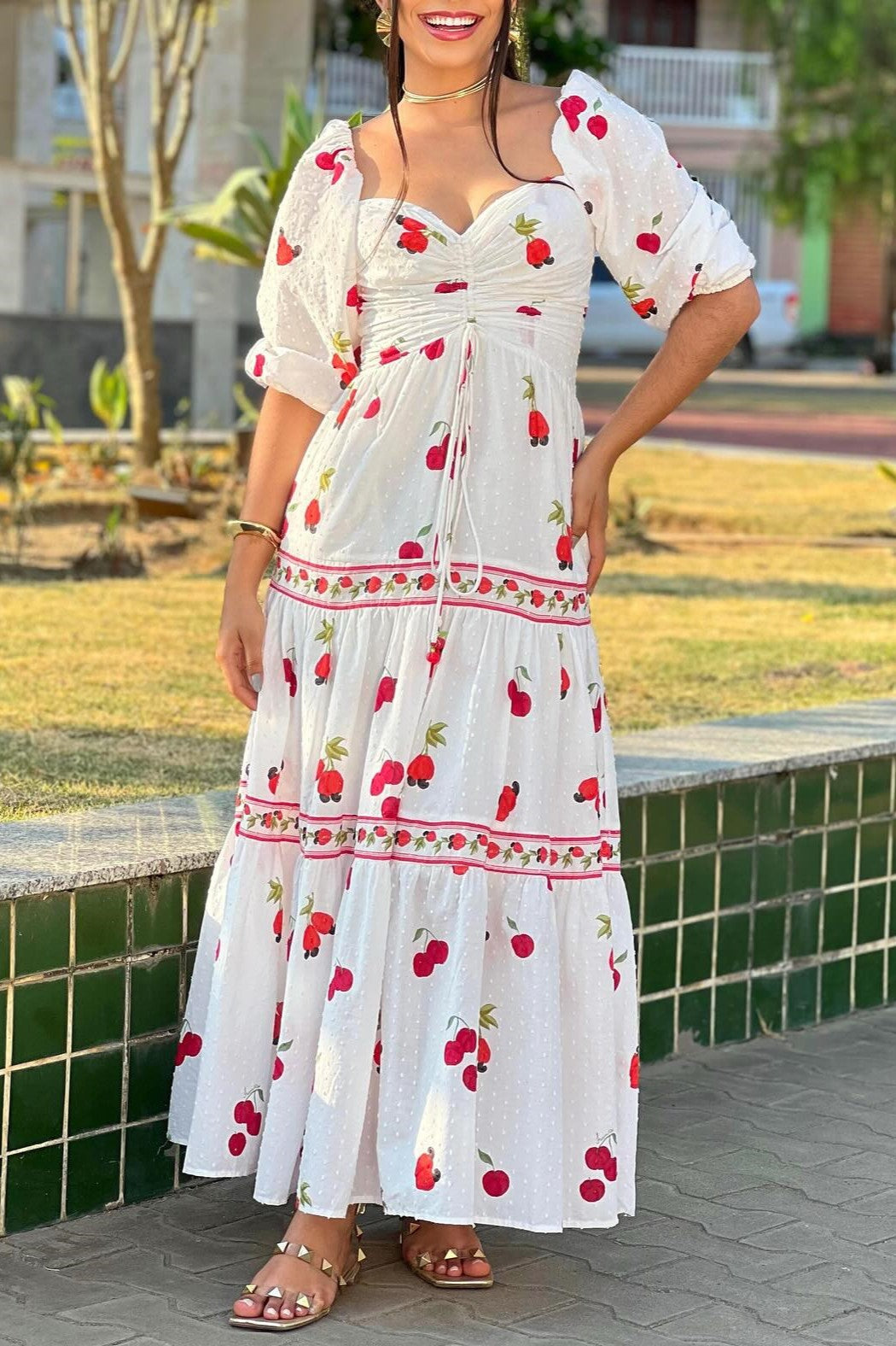 Farm Fruit Tablecloth Maxi Dress