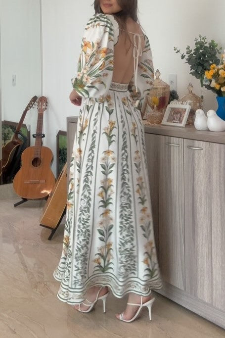 Antonia Square Neck Daffodil Print Dress