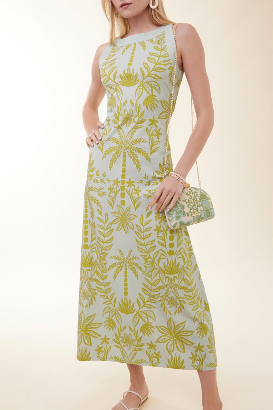 Madolyn Midi Dress Enclave Palm Floral Seafoam